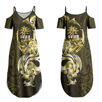 Amariyu Guam Chamorro Couples Matching Summer Maxi Dress and Long Sleeve Button Shirt Guahan Seal Tattoo LT14 - Polynesian Pride