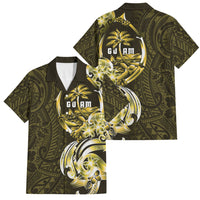 Amariyu Guam Chamorro Family Matching Off Shoulder Short Dress and Hawaiian Shirt Guahan Seal Tattoo LT14 Dad's Shirt - Short Sleeve Yellow - Polynesian Pride