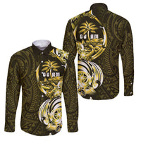 Amariyu Guam Chamorro Family Matching Off Shoulder Short Dress and Hawaiian Shirt Guahan Seal Tattoo LT14 Dad's Shirt - Long Sleeve Yellow - Polynesian Pride