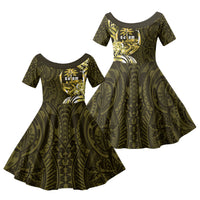 Amariyu Guam Chamorro Family Matching Off Shoulder Short Dress and Hawaiian Shirt Guahan Seal Tattoo LT14 Daughter's Dress Yellow - Polynesian Pride