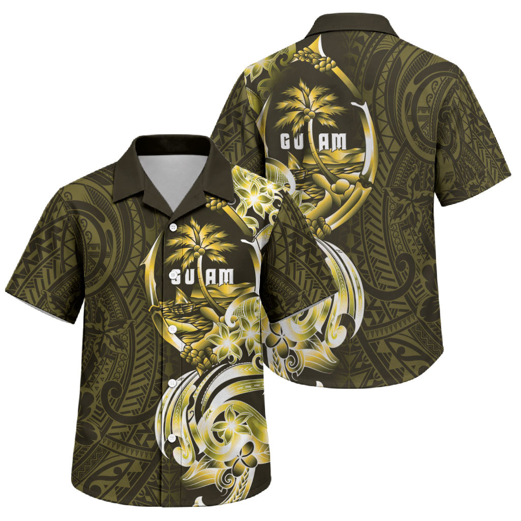Amariyu Guam Chamorro Family Matching Off Shoulder Short Dress and Hawaiian Shirt Guahan Seal Tattoo LT14 Son's Shirt Yellow - Polynesian Pride