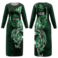 Betde Guam Chamorro Family Matching Long Sleeve Bodycon Dress and Hawaiian Shirt Guahan Seal Tattoo LT14 Mom's Dress Green - Polynesian Pride