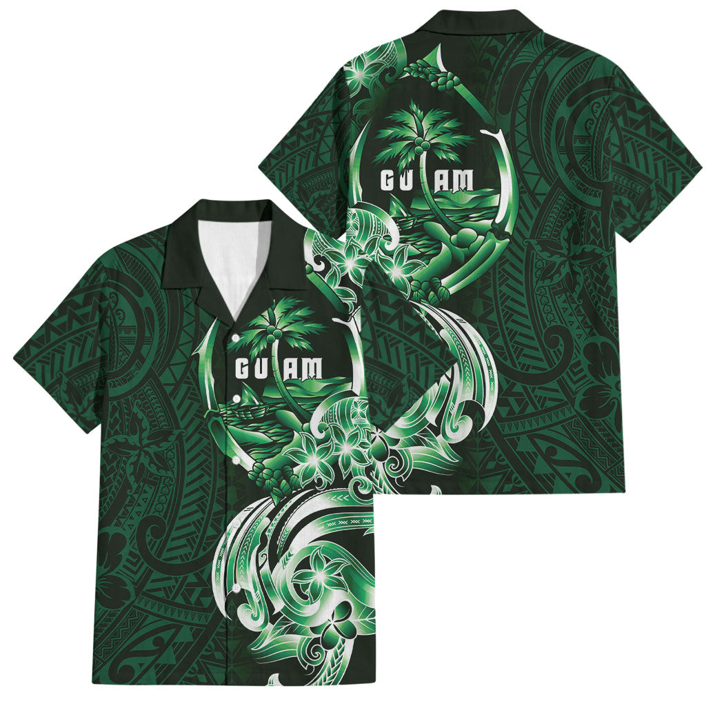 Betde Guam Chamorro Family Matching Off The Shoulder Long Sleeve Dress and Hawaiian Shirt Guahan Seal Tattoo LT14 Dad's Shirt - Short Sleeve Green - Polynesian Pride