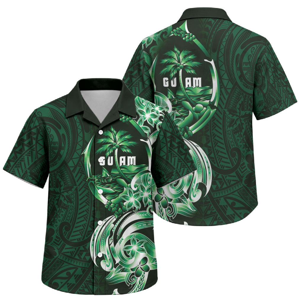 Betde Guam Chamorro Family Matching Off The Shoulder Long Sleeve Dress and Hawaiian Shirt Guahan Seal Tattoo LT14 Son's Shirt Green - Polynesian Pride