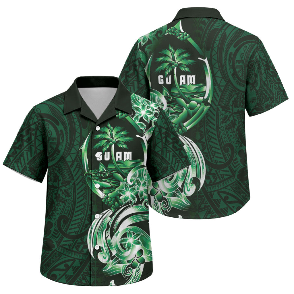 Betde Guam Chamorro Family Matching Off Shoulder Maxi Dress and Hawaiian Shirt Guahan Seal Tattoo LT14 Son's Shirt Green - Polynesian Pride