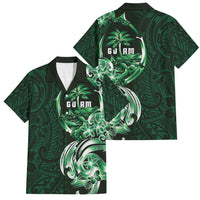 Betde Guam Chamorro Family Matching Off Shoulder Short Dress and Hawaiian Shirt Guahan Seal Tattoo LT14 Dad's Shirt - Short Sleeve Green - Polynesian Pride