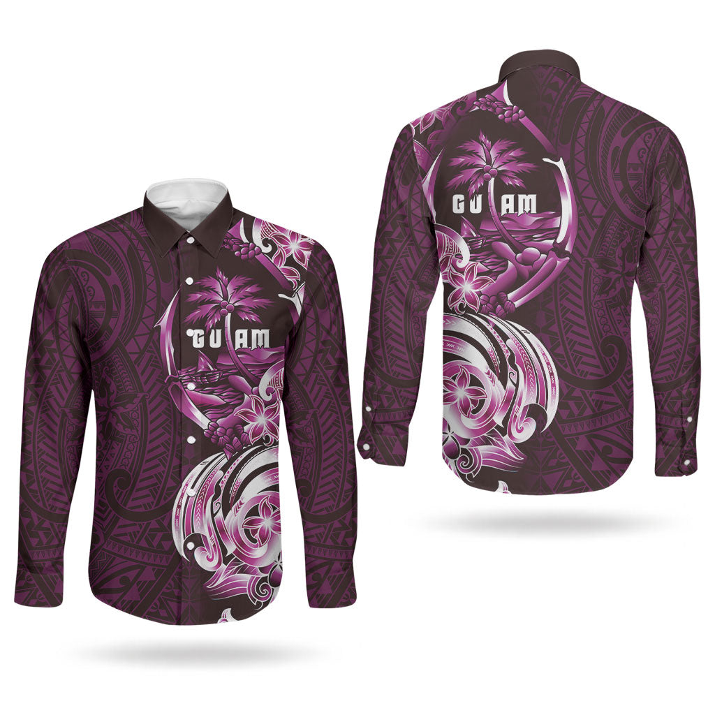 Kulot Di Rosa Guam Chamorro Couples Matching Off Shoulder Short Dress and Long Sleeve Button Shirt Guahan Seal Tattoo LT14 - Polynesian Pride