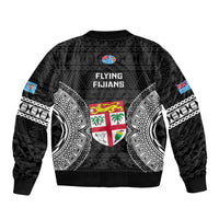Fiji Rugby Bomber Jacket 2023 Fijian Tapa Pattern World Cup Black LT14 - Polynesian Pride