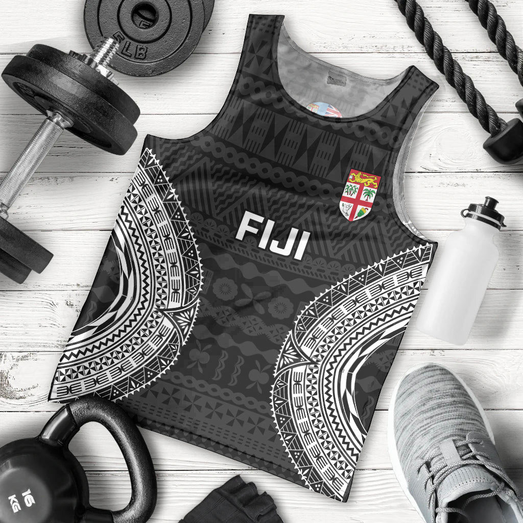 Fiji Rugby Men Tank Top 2023 Fijian Tapa Pattern World Cup Black LT14 Black - Polynesian Pride