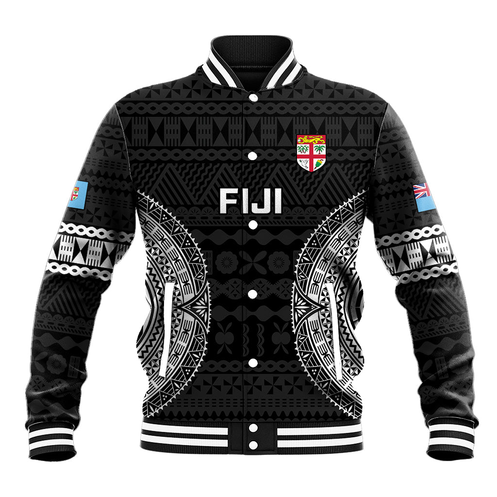 Custom Fiji Rugby Baseball Jacket 2023 Fijian Tapa Pattern World Cup Black LT14 Unisex Black - Polynesian Pride