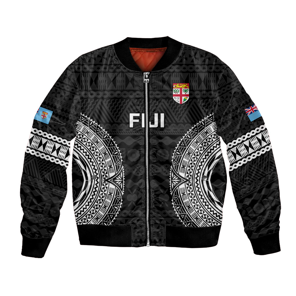 Custom Fiji Rugby Bomber Jacket 2023 Fijian Tapa Pattern World Cup Black LT14 Unisex Black - Polynesian Pride