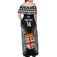 Custom Fiji Rugby Off Shoulder Maxi Dress 2023 Fijian Tapa Pattern World Cup Black LT14 - Polynesian Pride
