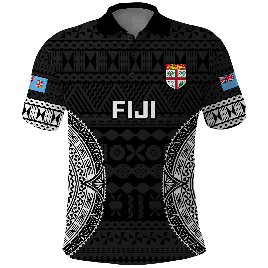 Custom Fiji Rugby Polo Shirt 2023 Fijian Tapa Pattern World Cup Black LT14 Black - Polynesian Pride