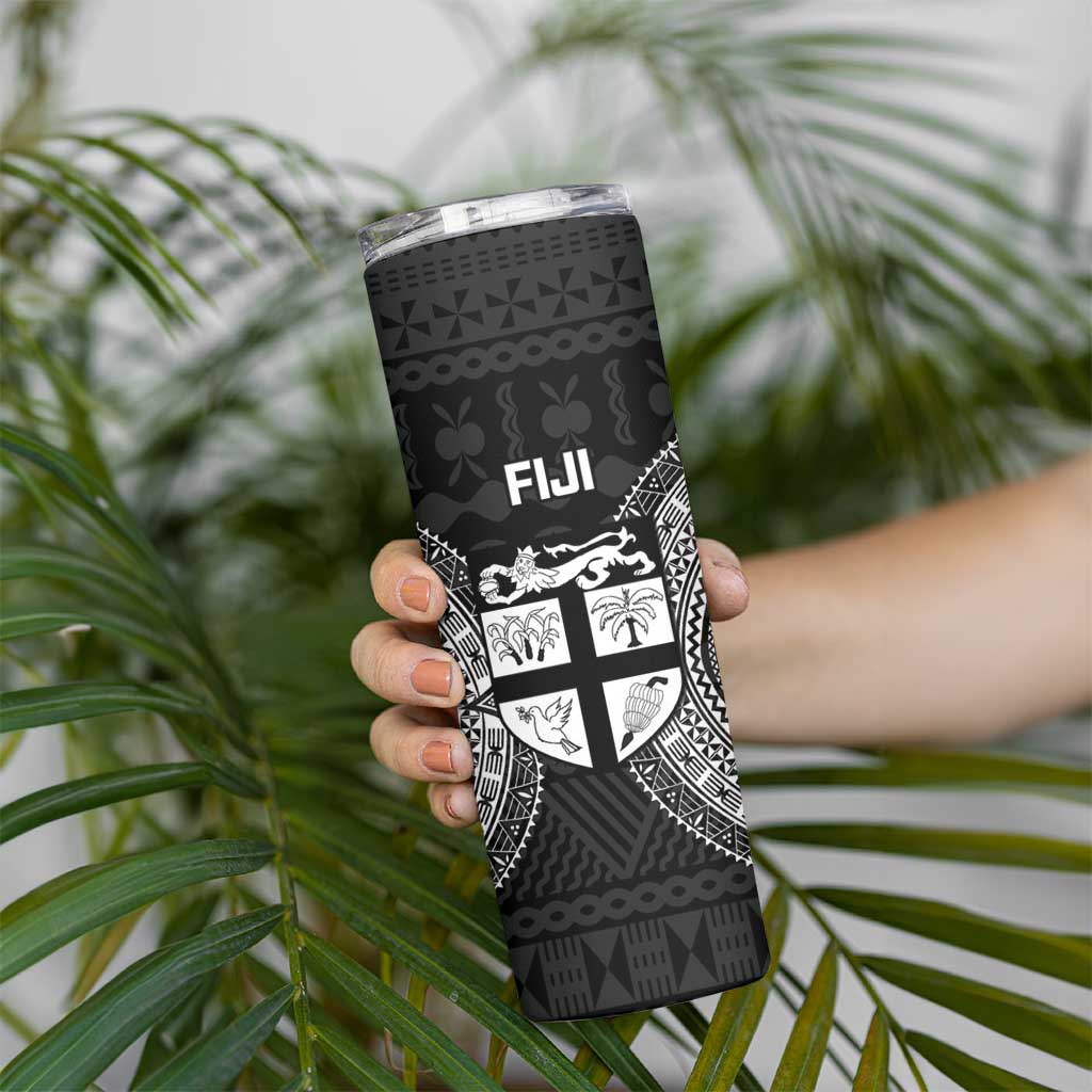 Fiji Rugby Skinny Tumbler Fijian Tapa Pattern World Cup Black