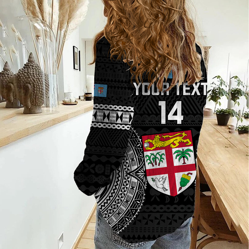 Custom Fiji Rugby Women Casual Shirt 2023 Fijian Tapa Pattern World Cup Black LT14 - Polynesian Pride
