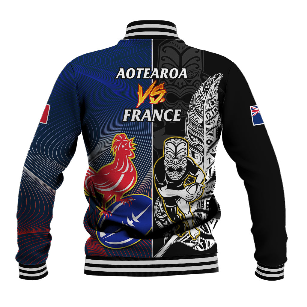 New Zealand And France Rugby Baseball Jacket All Black With Les Bleus Together 2023 World Cup LT14 - Polynesian Pride