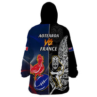 New Zealand And France Rugby Wearable Blanket Hoodie All Black With Les Bleus Together 2023 World Cup LT14 - Polynesian Pride