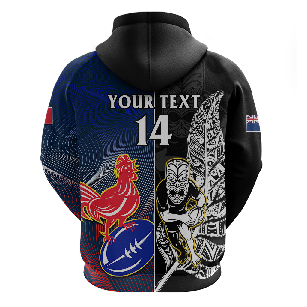 Custom New Zealand And France Rugby Hoodie All Black With Les Bleus Together 2023 World Cup LT14 - Polynesian Pride