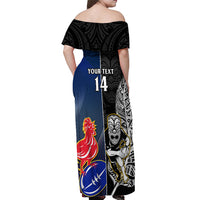 Custom New Zealand And France Rugby Off Shoulder Maxi Dress All Black With Les Bleus Together 2023 World Cup LT14 - Polynesian Pride