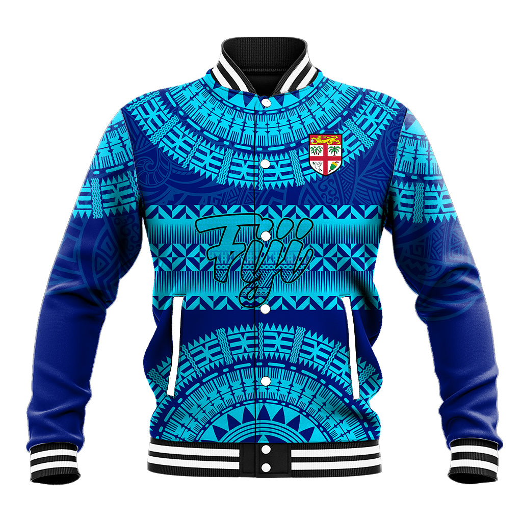 Personalised Fiji Baseball Jacket Unique Fijian Tapa Pattern With Coat Of Arms LT14 Unisex Blue - Polynesian Pride