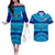 Personalised Fiji Couples Matching Off The Shoulder Long Sleeve Dress and Hawaiian Shirt Unique Fijian Tapa Pattern With Coat Of Arms LT14 Blue - Polynesian Pride