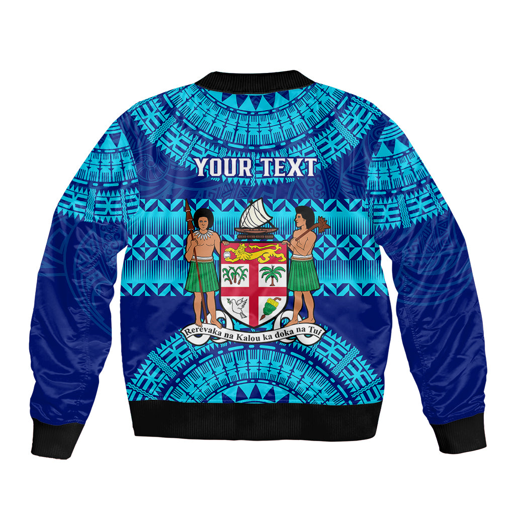 Personalised Fiji Sleeve Zip Bomber Jacket Unique Fijian Tapa Pattern With Coat Of Arms LT14 - Polynesian Pride