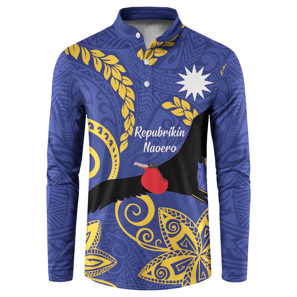 Nauru Angam Day Button Sweatshirt Naoero Frigate Bird Polynesian Pattern LT14 Blue - Polynesian Pride
