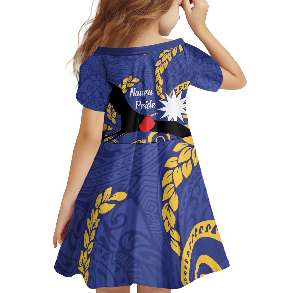 Nauru Angam Day Family Matching Off Shoulder Short Dress and Hawaiian Shirt Naoero Frigate Bird Polynesian Pattern LT14 - Polynesian Pride