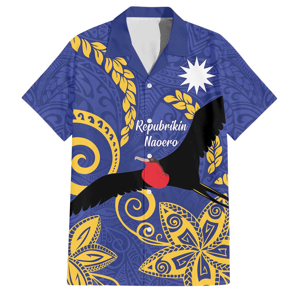 Nauru Angam Day Family Matching Short Sleeve Bodycon Dress and Hawaiian Shirt Naoero Frigate Bird Polynesian Pattern