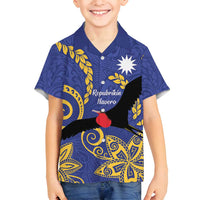 Nauru Angam Day Family Matching Tank Maxi Dress and Hawaiian Shirt Naoero Frigate Bird Polynesian Pattern LT14 Son's Shirt Blue - Polynesian Pride