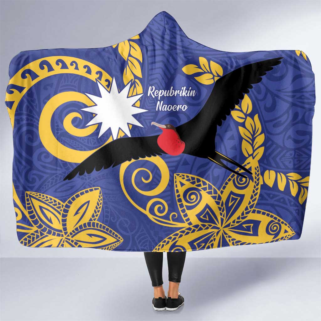 Nauru Angam Day Hooded Blanket Naoero Frigate Bird Polynesian Pattern LT14 One Size Blue - Polynesian Pride