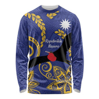 Nauru Angam Day Long Sleeve Shirt Naoero Frigate Bird Polynesian Pattern LT14 Unisex Blue - Polynesian Pride