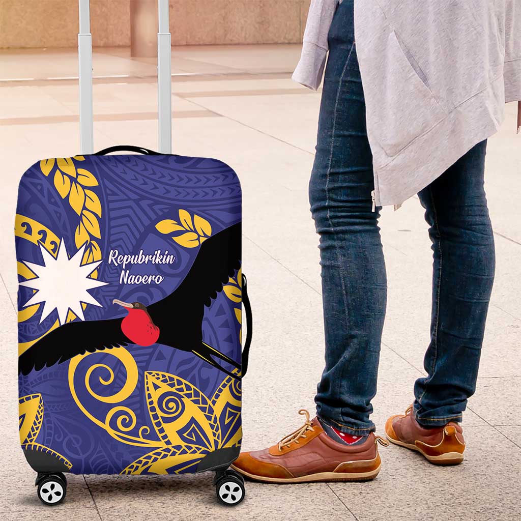 Nauru Angam Day Luggage Cover Naoero Frigate Bird Polynesian Pattern LT14 Blue - Polynesian Pride