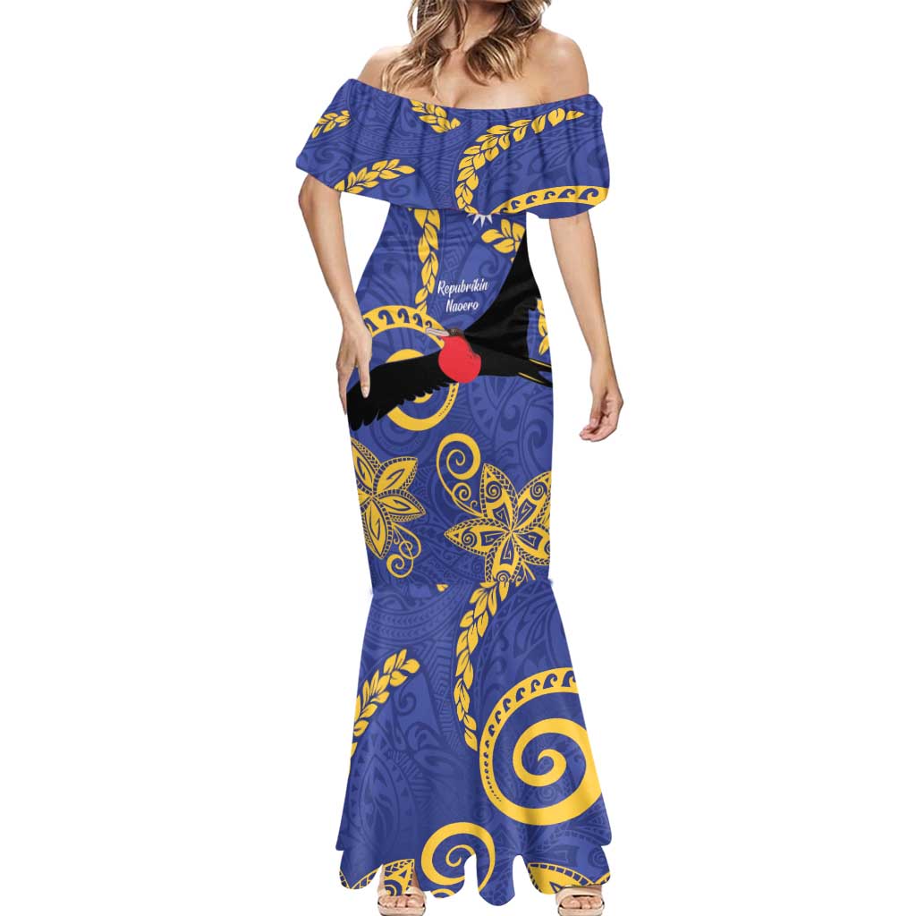 Nauru Angam Day Mermaid Dress Naoero Frigate Bird Polynesian Pattern LT14 - Polynesian Pride