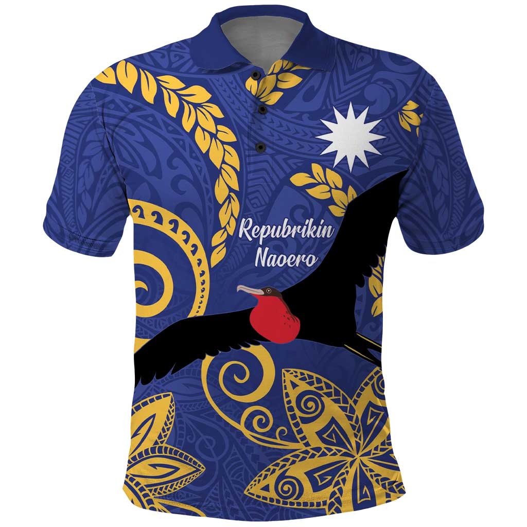 Nauru Angam Day Polo Shirt Naoero Frigate Bird Polynesian Pattern LT14 Blue - Polynesian Pride