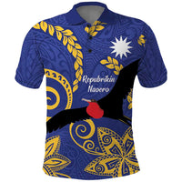 Nauru Angam Day Polo Shirt Naoero Frigate Bird Polynesian Pattern LT14 Blue - Polynesian Pride