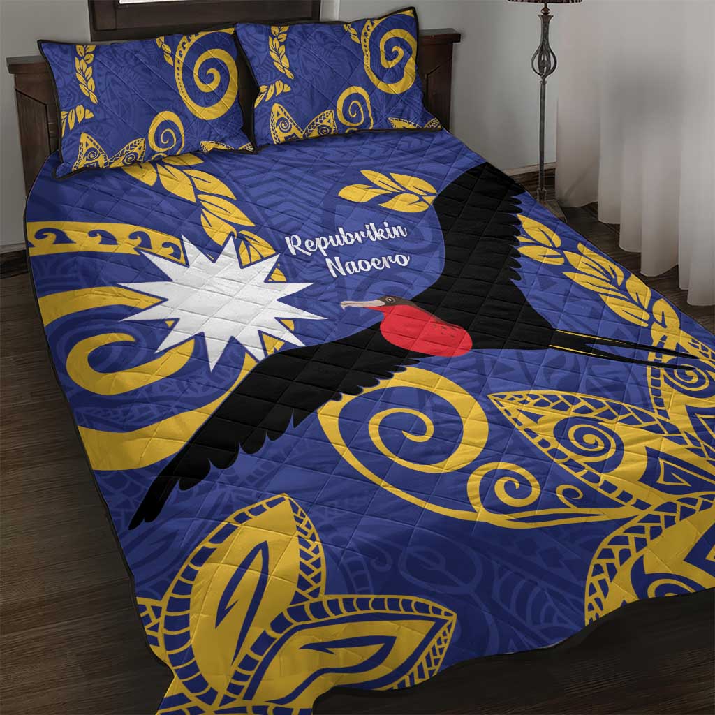 Nauru Angam Day Quilt Bed Set Naoero Frigate Bird Polynesian Pattern LT14 Blue - Polynesian Pride