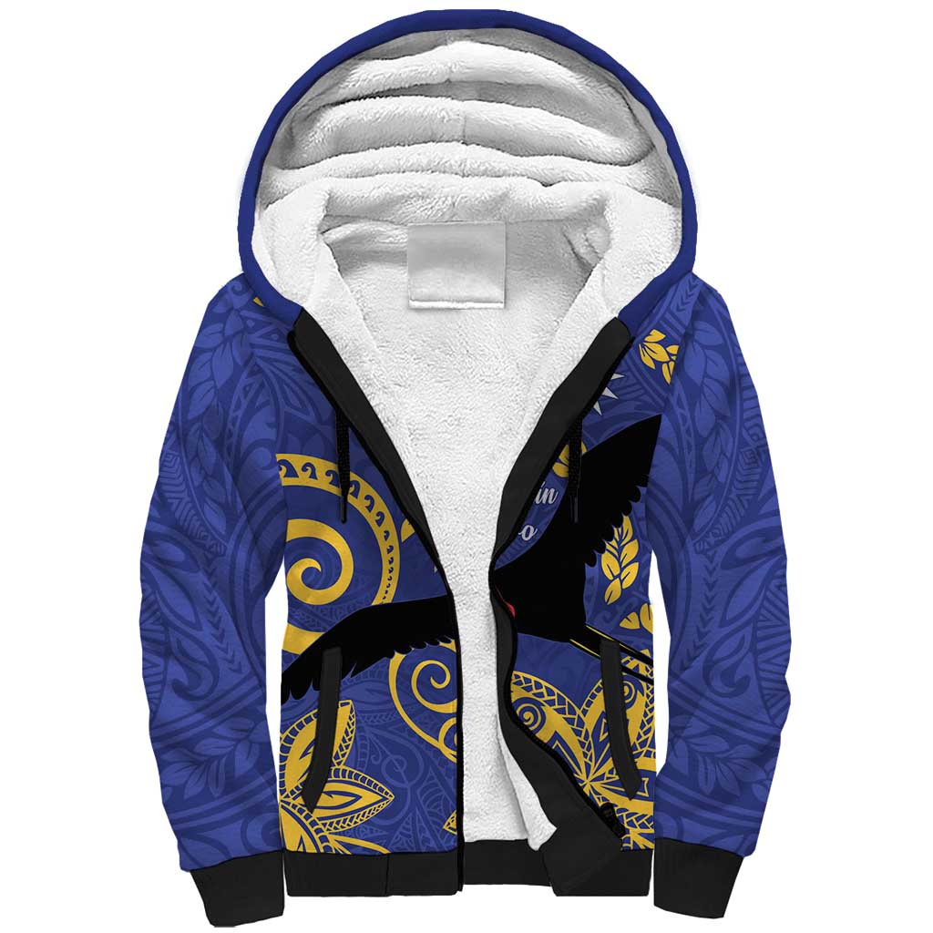 Nauru Angam Day Sherpa Hoodie Naoero Frigate Bird Polynesian Pattern LT14 Unisex Blue - Polynesian Pride