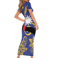 Nauru Angam Day Short Sleeve Bodycon Dress Naoero Frigate Bird Polynesian Pattern LT14 - Polynesian Pride