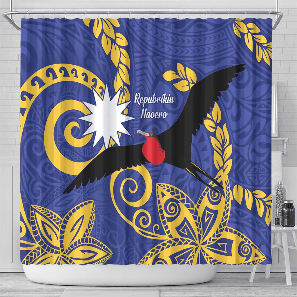 Nauru Angam Day Shower Curtain Naoero Frigate Bird Polynesian Pattern