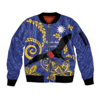 Nauru Angam Day Sleeve Zip Bomber Jacket Naoero Frigate Bird Polynesian Pattern