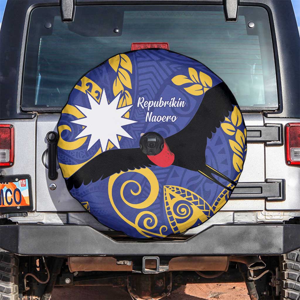 Nauru Angam Day Spare Tire Cover Naoero Frigate Bird Polynesian Pattern LT14 Blue - Polynesian Pride
