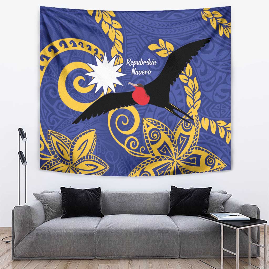 Nauru Angam Day Tapestry Naoero Frigate Bird Polynesian Pattern LT14 Blue - Polynesian Pride