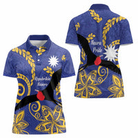 Nauru Angam Day Women Polo Shirt Naoero Frigate Bird Polynesian Pattern