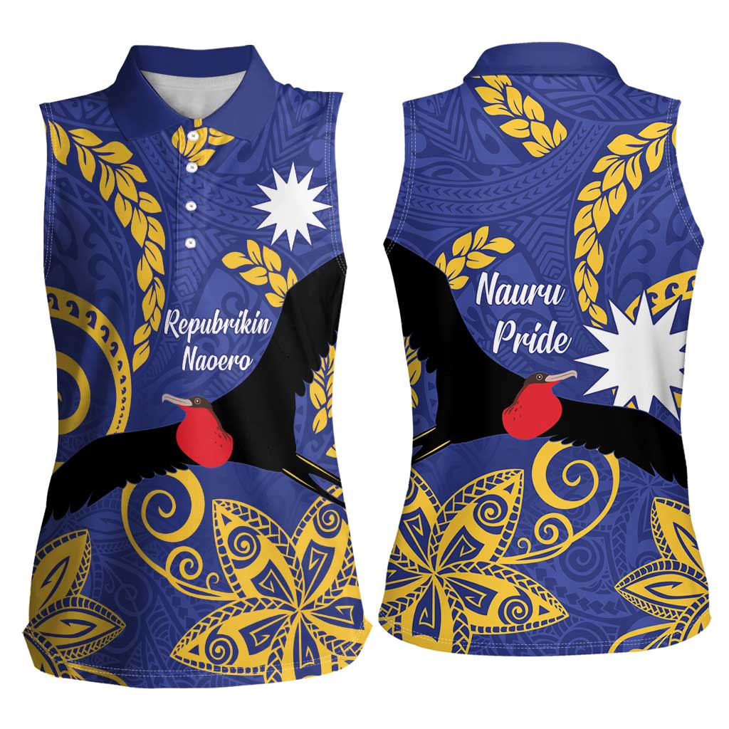 Nauru Angam Day Women Sleeveless Polo Shirt Naoero Frigate Bird Polynesian Pattern LT14 - Polynesian Pride
