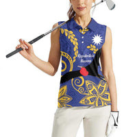 Nauru Angam Day Women Sleeveless Polo Shirt Naoero Frigate Bird Polynesian Pattern LT14 - Polynesian Pride