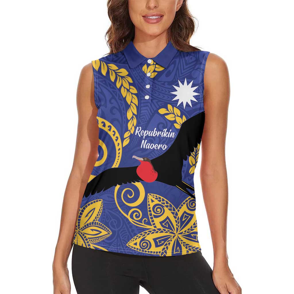 Nauru Angam Day Women Sleeveless Polo Shirt Naoero Frigate Bird Polynesian Pattern LT14 - Polynesian Pride