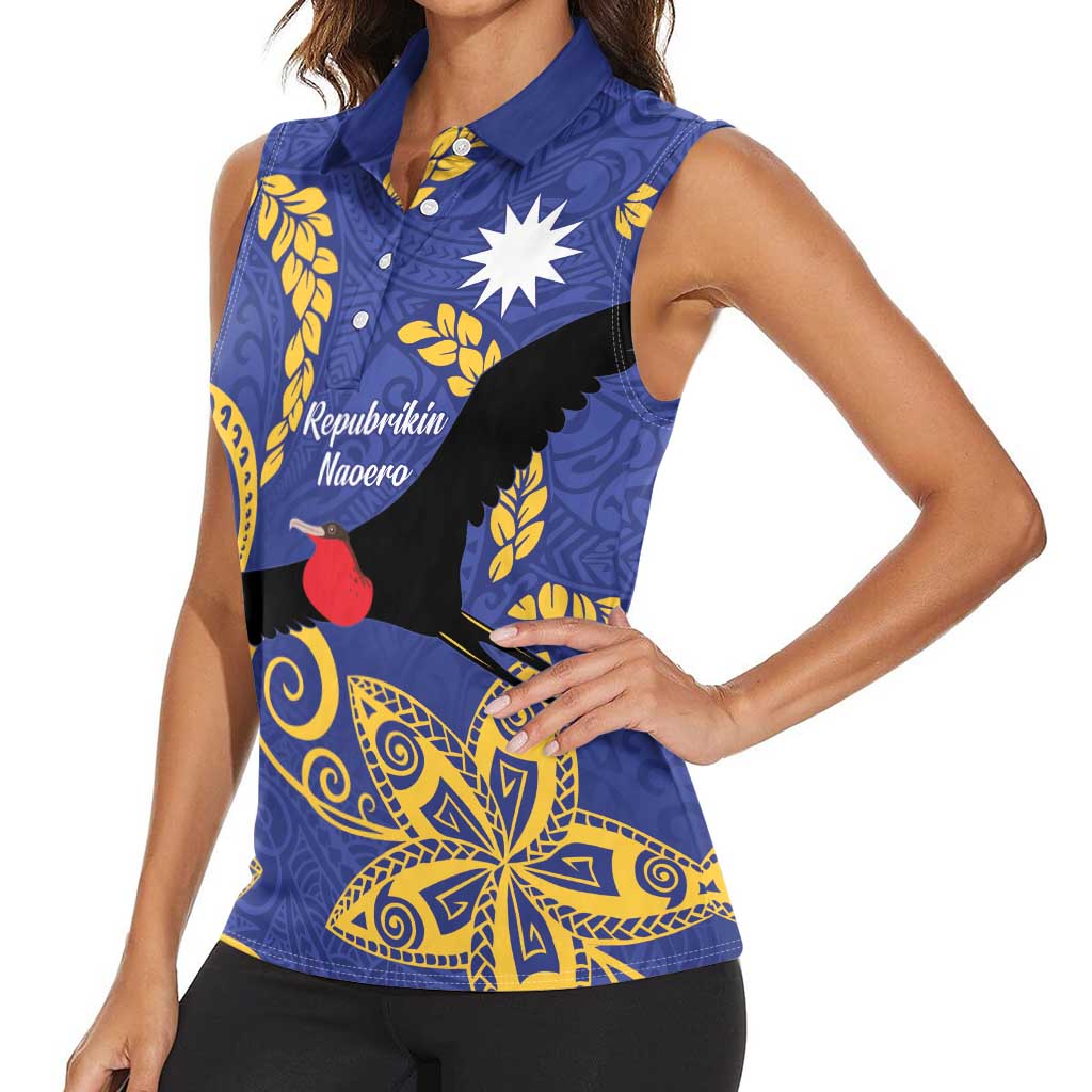 Nauru Angam Day Women Sleeveless Polo Shirt Naoero Frigate Bird Polynesian Pattern LT14 - Polynesian Pride
