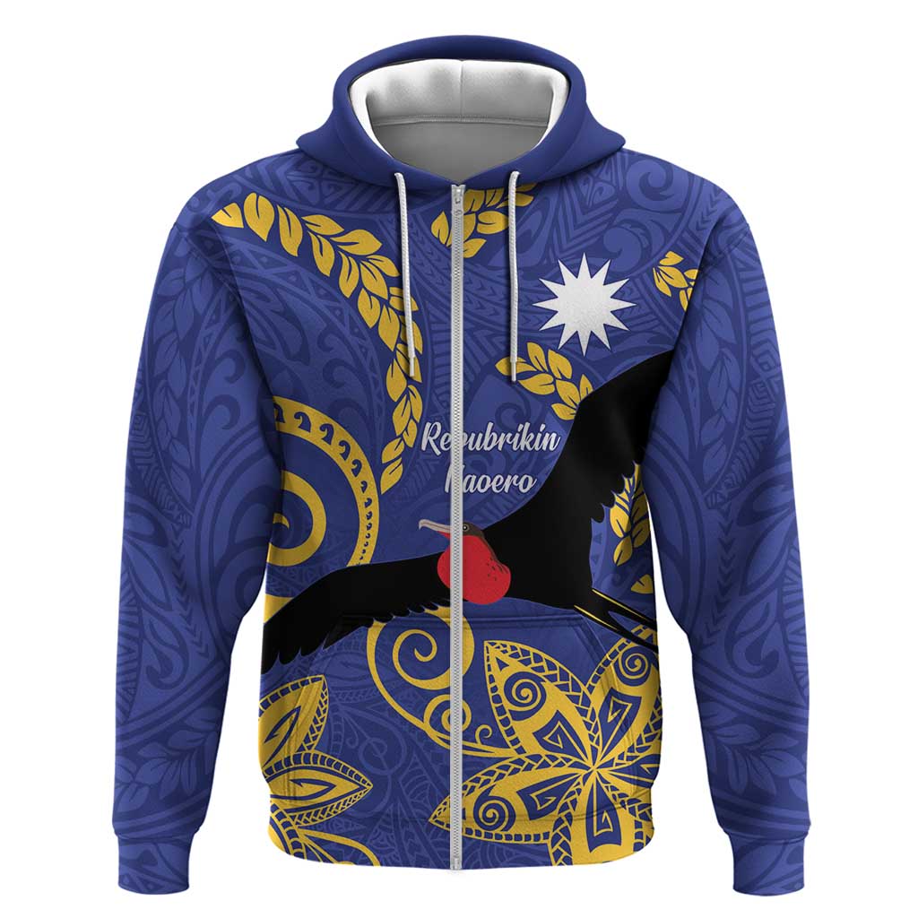 Nauru Angam Day Zip Hoodie Naoero Frigate Bird Polynesian Pattern LT14 Zip Hoodie Blue - Polynesian Pride