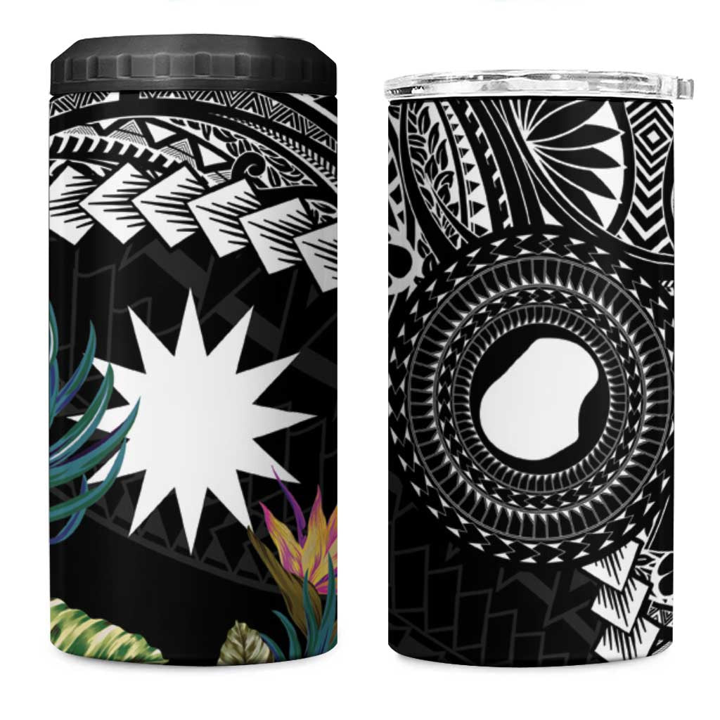 Black Nauru 4 in 1 Can Cooler Tumbler Naoero Map With Polynesian Tropical Flowers LT14 One Size: 16 oz Black - Polynesian Pride